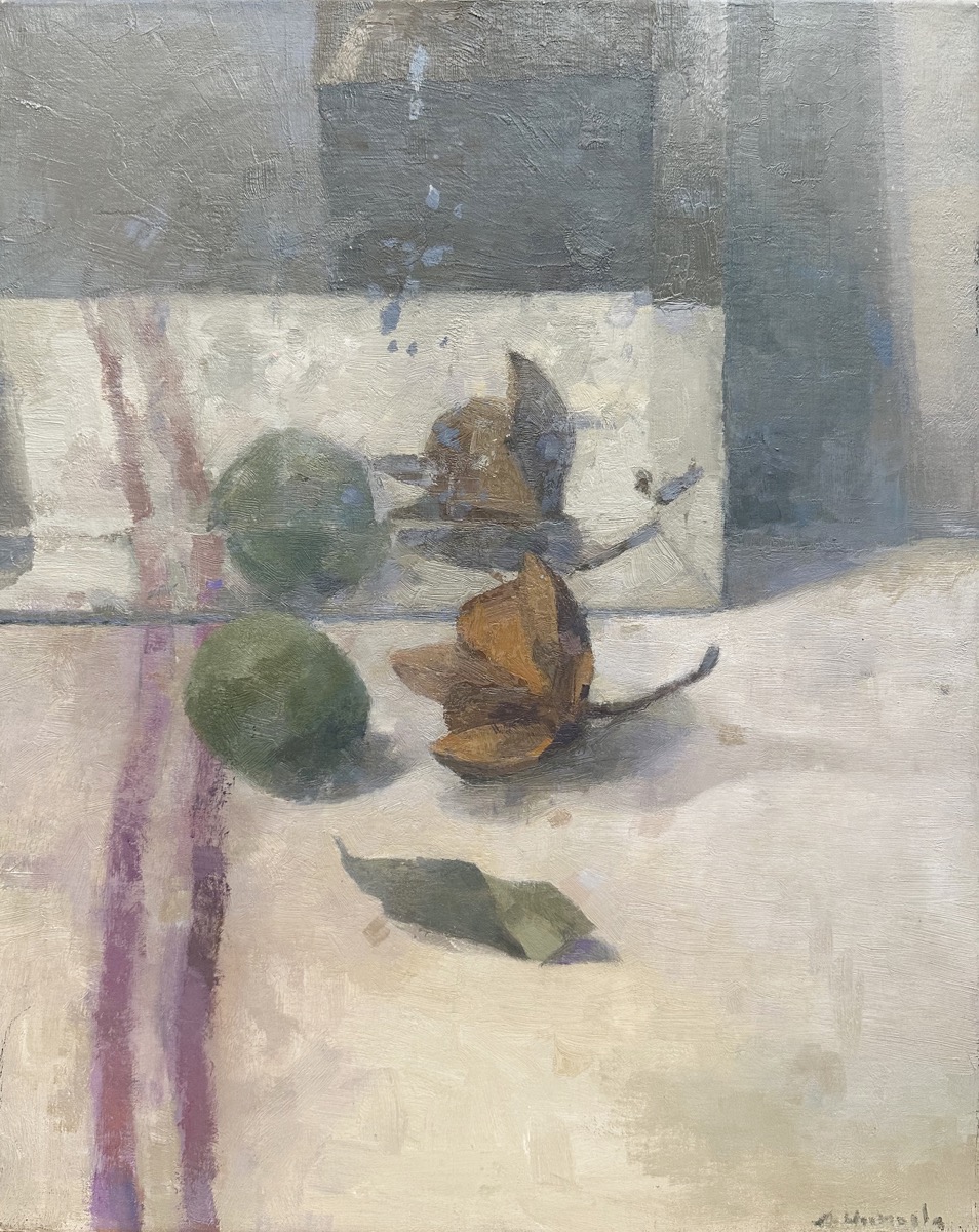 Mathieu Weemaels, « Miroir au citron vert et à la fleur », Huile sur toile, 50 x 40 cm