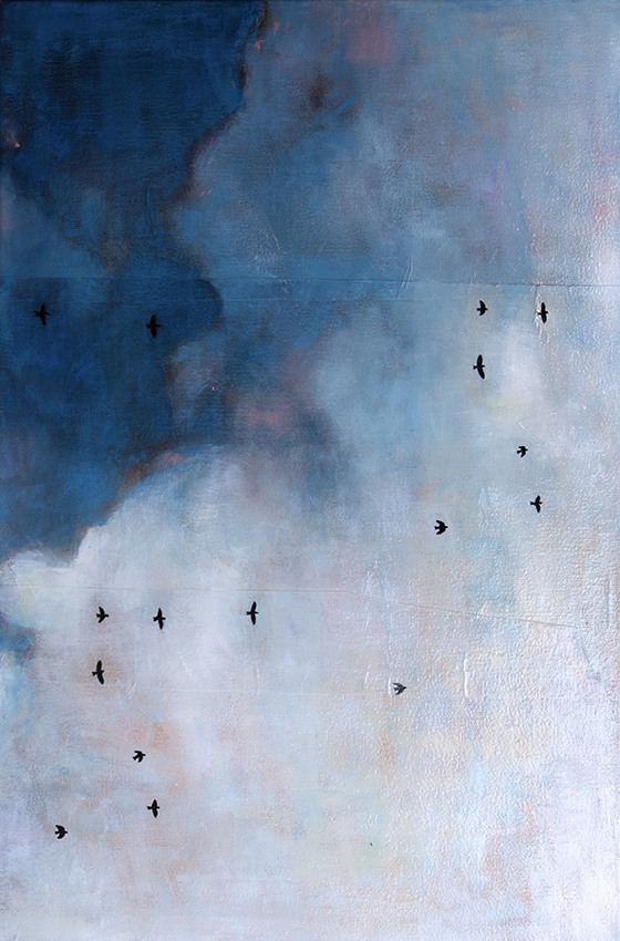 Ayline Olukman, « Envol III », Techniques mixtes sur toile, 60 x 40 cm