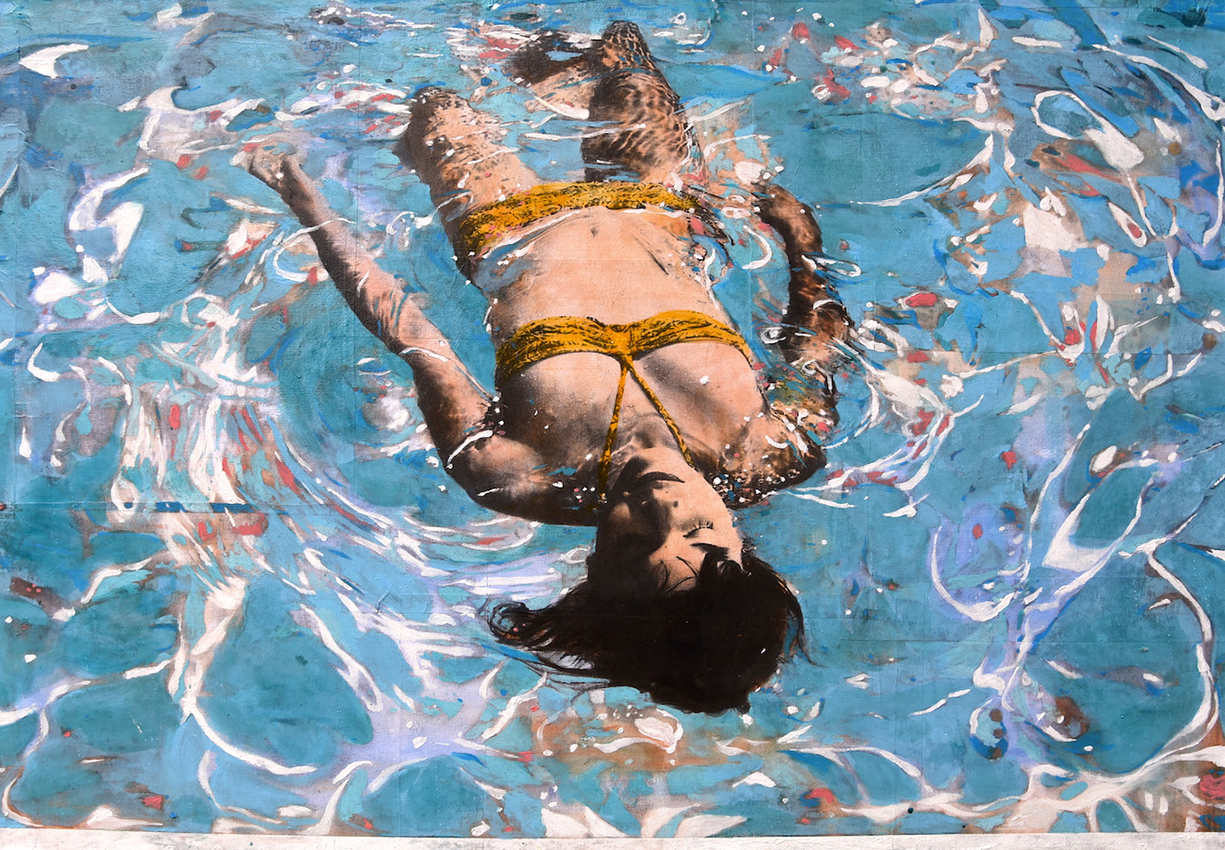 Ayline Olukman, « Flipside blue side », Techniques mixtes sur toile, 70 x 100 cm
