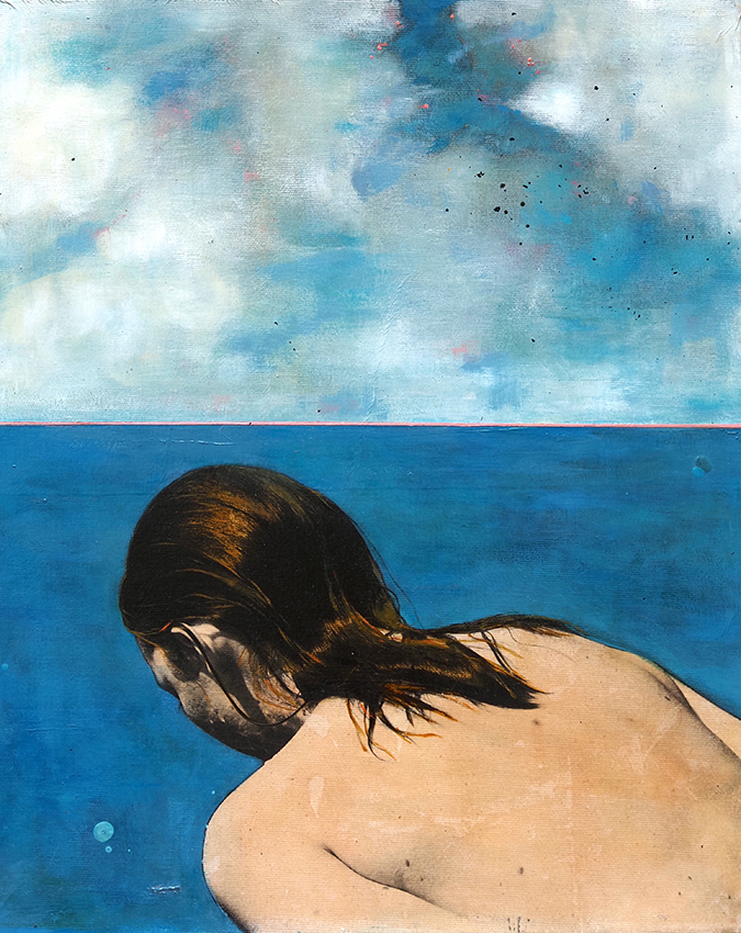 Ayline Olukman, « Her back », Techniques mixtes sur toile, 50 x 40 cm