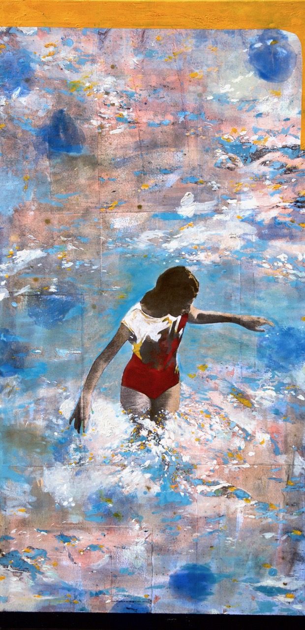 Ayline Olukman, « Sun’s sparkles », techniques mixtes sur toile, 100 x 50 cm