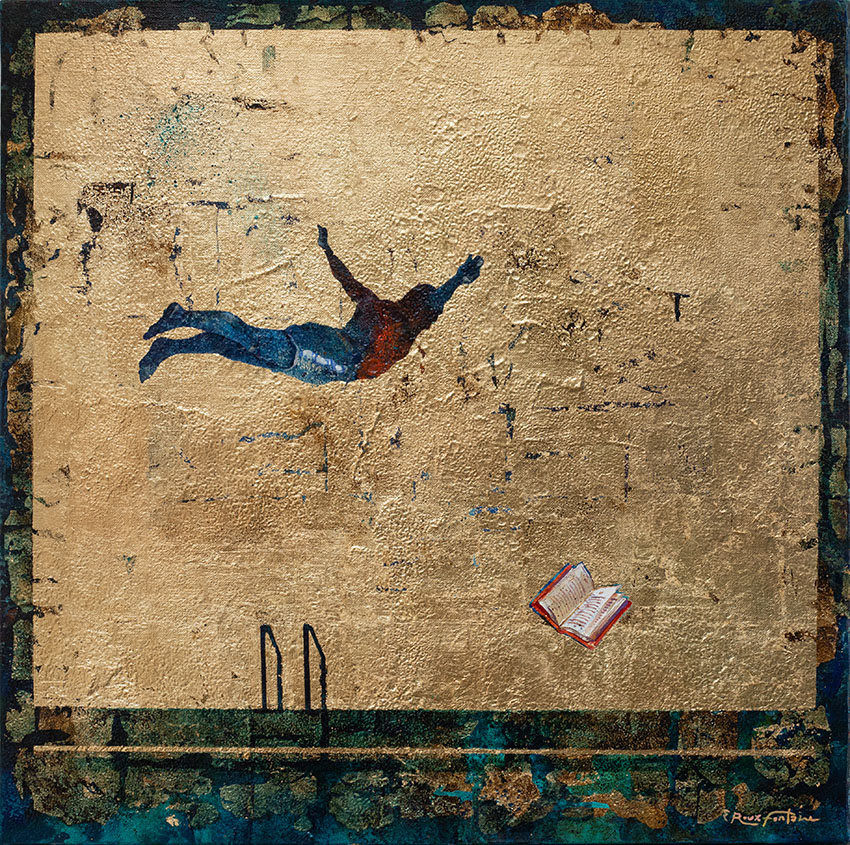 Eric Roux-Fontaine, « Nouveau chapitre », Techniques mixtes sur toile, 60 x 60 cm