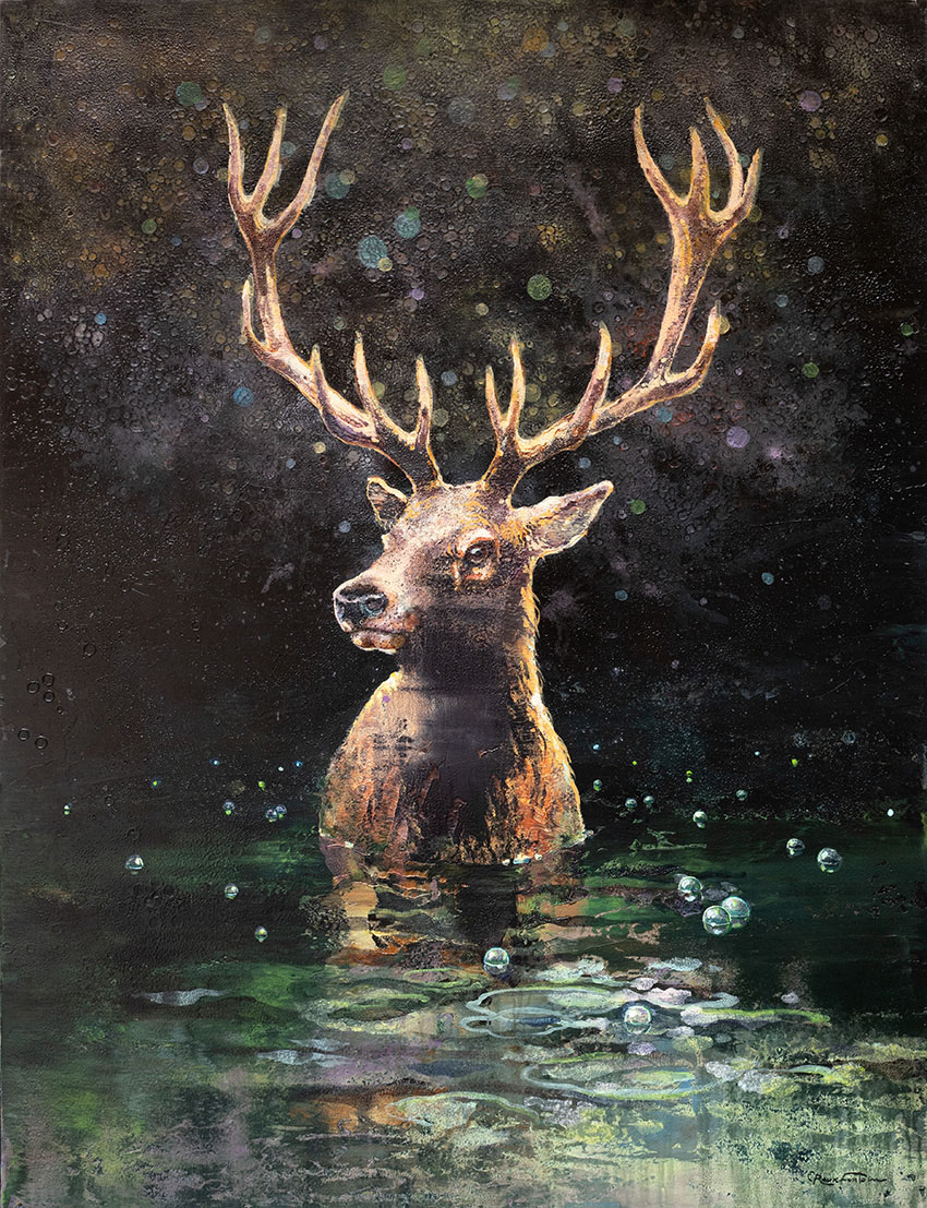 Eric Roux-Fontaine, « A la lumière de la nuit », Techniques mixtes sur toile, 116 x 89 cm