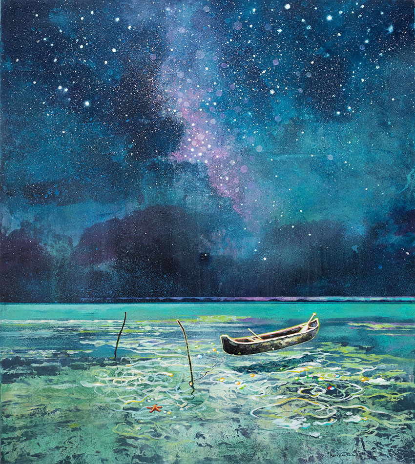 Eric Roux-Fontaine, « Brassier d’étoilesn », Techniques mixtes sur toile, 127 x 113 cm