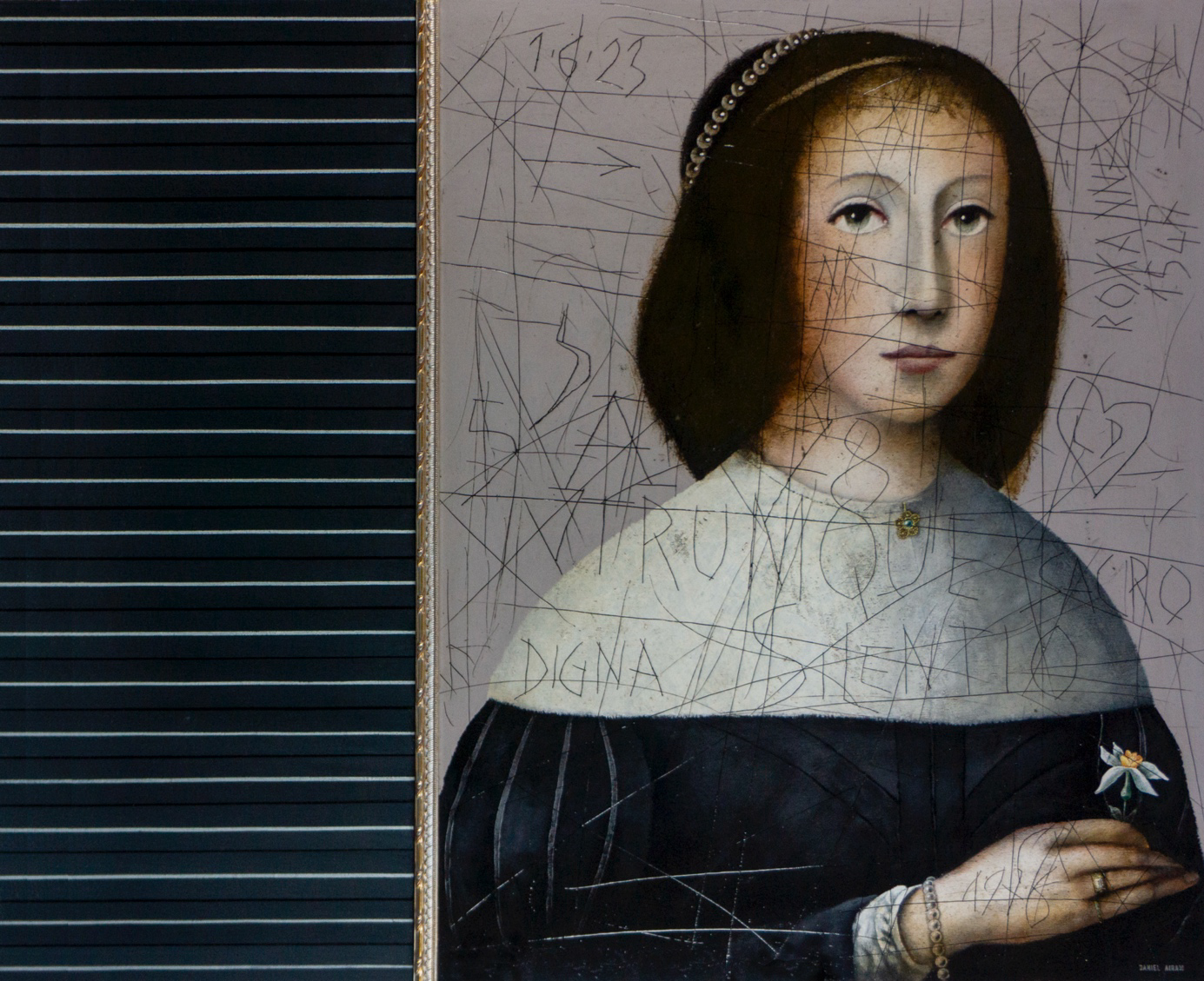 Daniel Airam, « Femme à la fleur », Acrylique sur bois, 97 x 123 cm