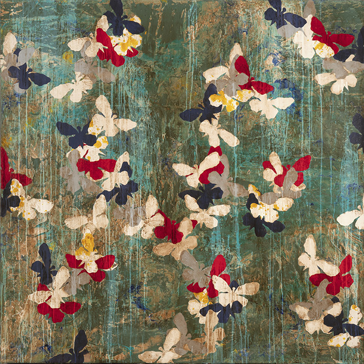 Pierre-Marie Brisson, « Happy butterfly 2 », techniques mixtes sur toile, 150 x 150 cm