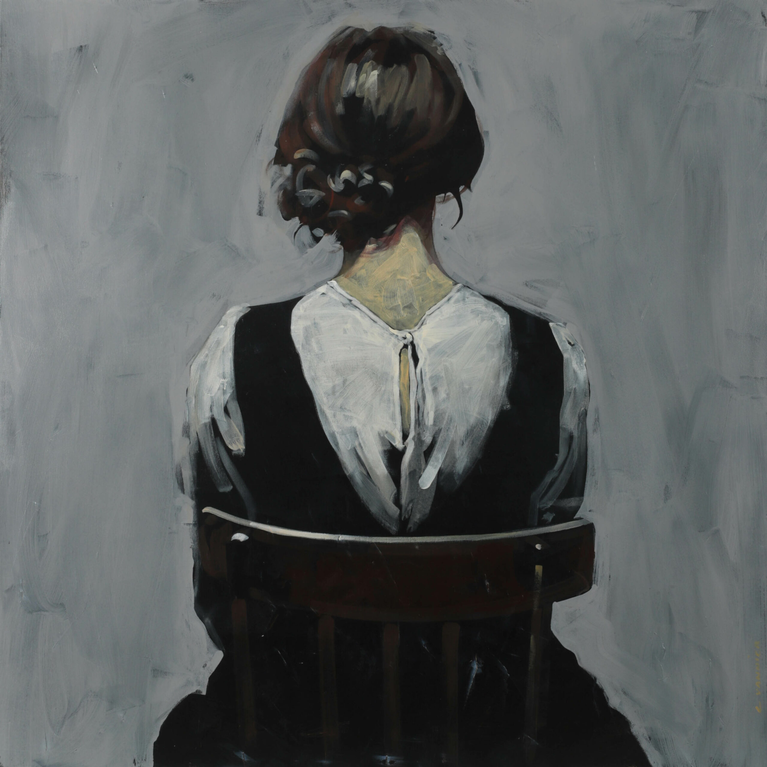 Cédrick Vannier, « Portrait au dos », Acrylique sur toile, 100 x 100 cm