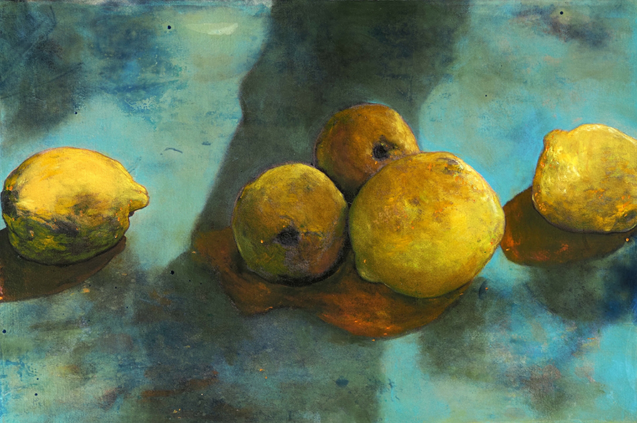 Ayline Olukman, « 5 lemons », Techniques mixtes sur toile, 40 x 60 cm