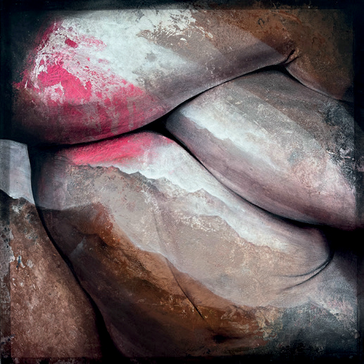 Etienne Gros, « Bras croisés », Techniques mixtes sur toile, 100 x 100 cm