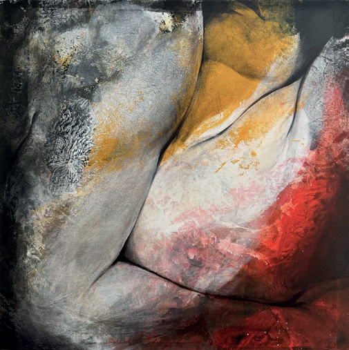 Etienne Gros, « Le visage jaune », Techniques mixtes sur toile, 100 x 100 cm