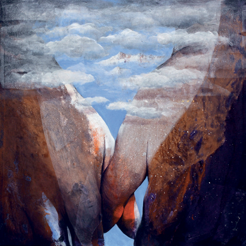 Etienne Gros, « Pouces orangés », Techniques mixtes sur toile, 93 x 93 cm