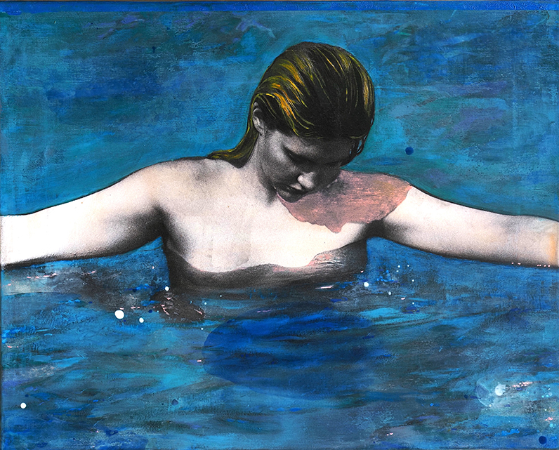 Ayline Olukman, « Blue miror », Techniques mixtes sur toile, 40 x 50 cm
