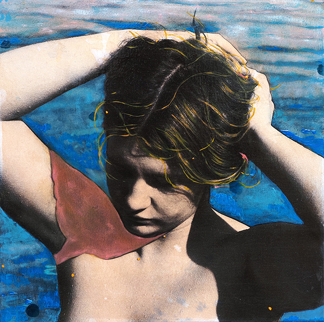 Ayline Olukman, « Holding hair », Techniques mixtes sur toile, 30 x 30 cm