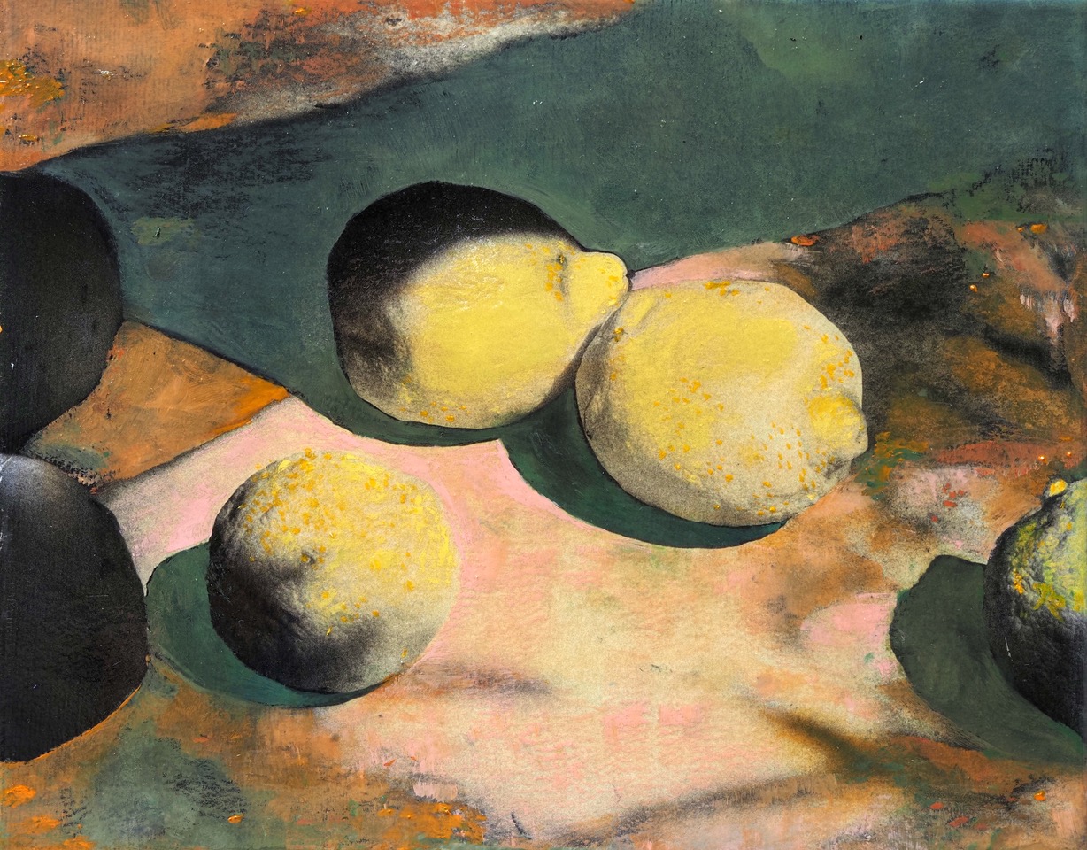 Ayline Olukman, « Little lemons », Techniques mixtes sur toile, 24 x 30 cm