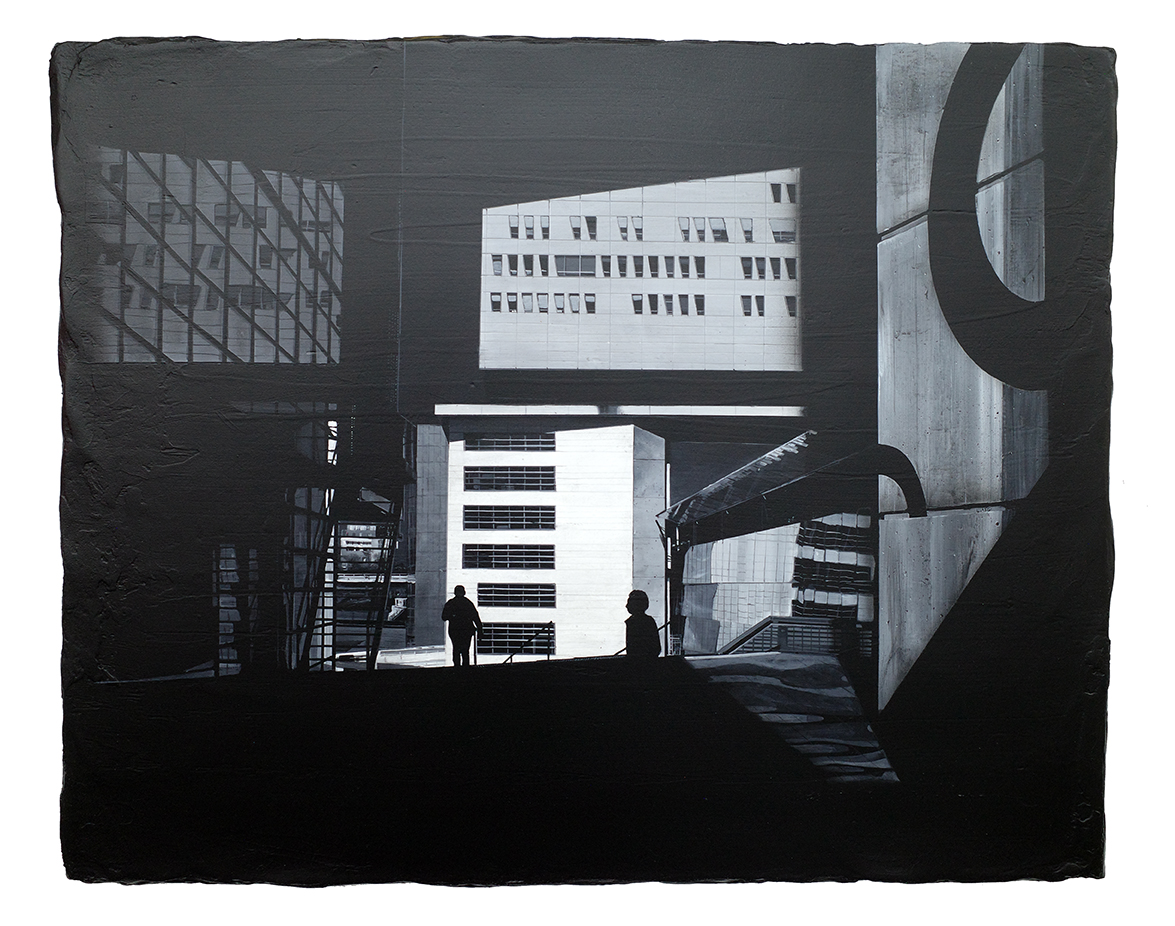 Arnaud Liard, « Koolhaas », Acrylique, résine et ciment sur toile, 61 x 76 cm