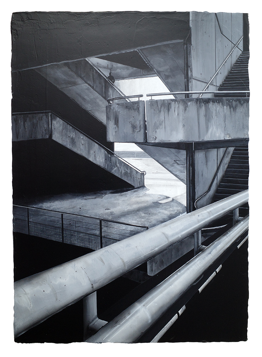 Arnaud Liard, « Lignes et masses », Acrylique, résine et ciment sur toile, 92 x 65 cm