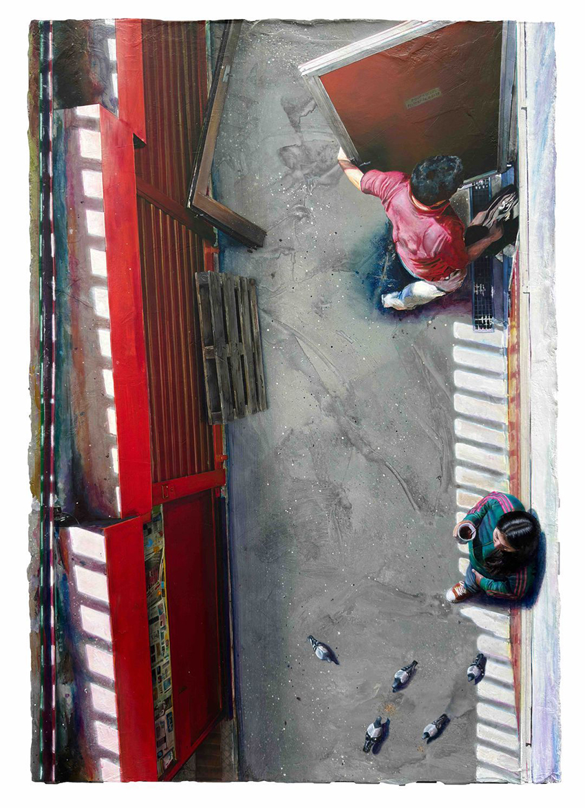 Arnaud Liard, « Dédale », Acrylique, résine et ciment sur toile, 130 x 89 cm