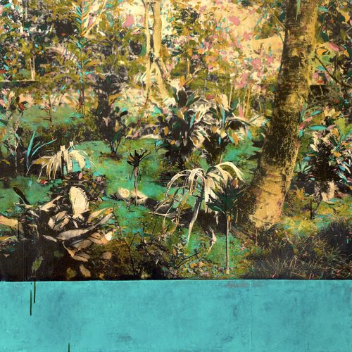 Ayline Olukman, "Secret garden", Techniques mixtes sur toile, 100 x 100 cm